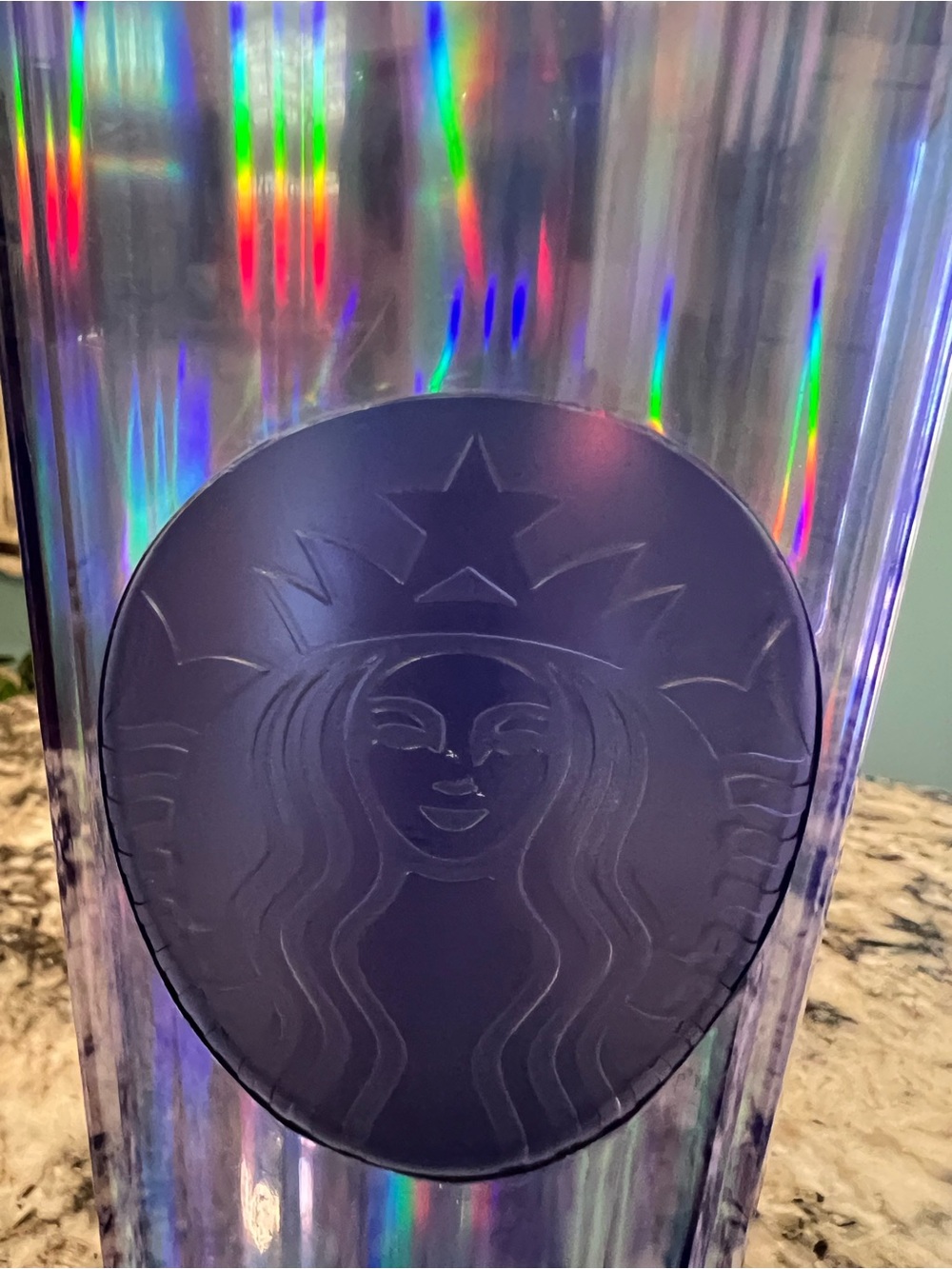 Starbucks Iridescent Holographic Tumbler with Purple Emblem.  Holds 24 oz.